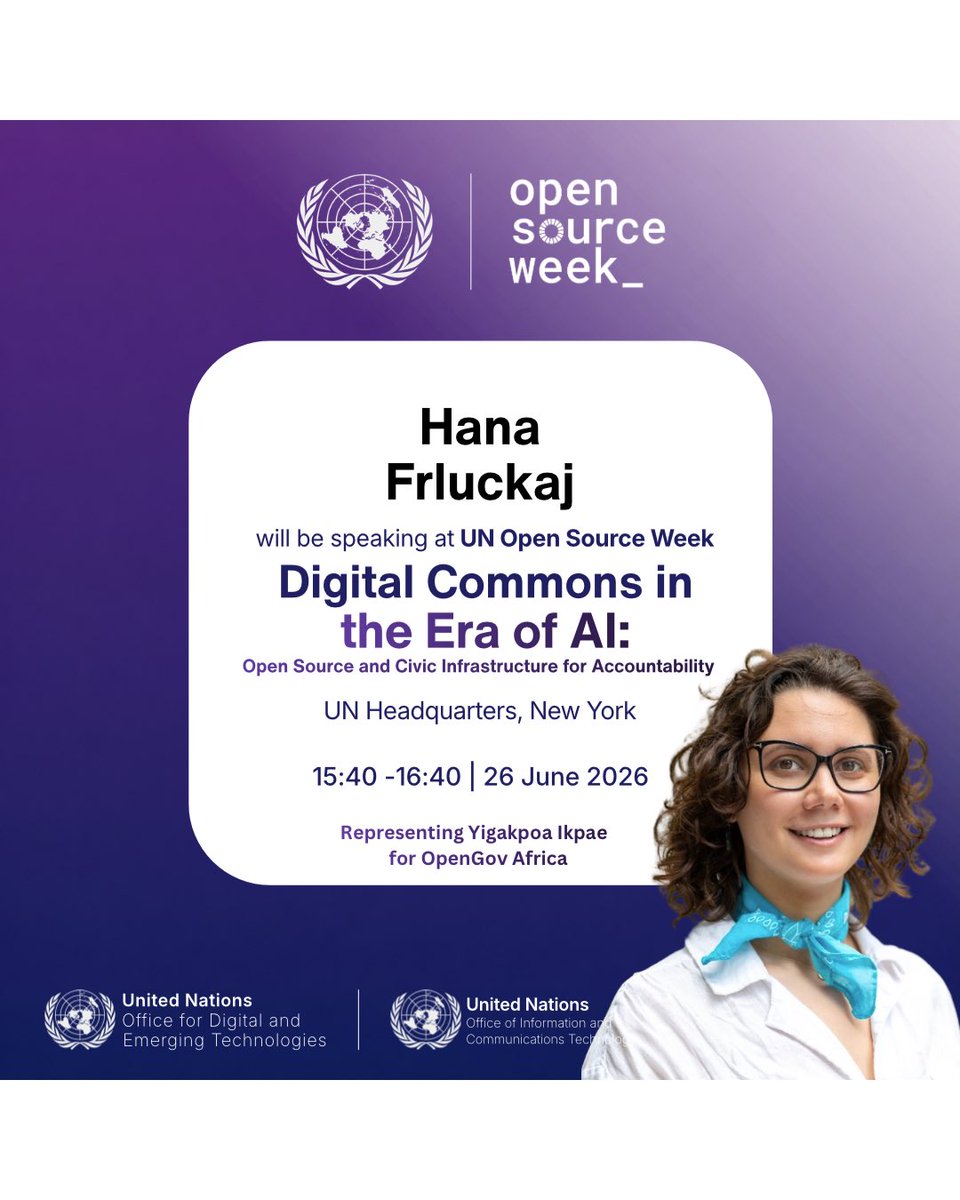 MyLifeAsYiga's tweet photo. #UNOpenSourceWeek may have ended, but the conversations, connections, and collaborations continue. Grateful for the feedback on my talk and what’s ahead for @OpenGovAfrica.
Hana Frluckaj represented me and delivered the talk with such clarity you would think I was in the room. Thank you, Hana.
A few excerpts from my talk during the panel session, Digital Commons in the Era of AI: Open Data, Civic Infrastructure, and DPI in Practice.
I explored how open source and open data can move beyond being tools to becoming real civic infrastructure that shapes governance toward transparency and citizen driven accountability.
I began with a simple proposition…
The question is not whether governments will use AI. The question is whether the systems around that AI will be accountable.
AI does not arrive into a vacuum. It inherits the structure of the institutions it enters. It learns from existing data, reflects existing priorities, and often reproduces existing blind spots. So if the underlying systems are opaque, fragmented, or exclusionary, AI will not fix them. It will extend them, and it will do so at scale.
That is why this conversation about digital commons matters. Open source and open data are not technical preferences. They are governance choices & they determine whether power remains visible or becomes harder to see.
If we invest in open data, in civic infrastructure, and in inclusive, accountable systems; then AI can amplify public value. If we do not, it will simply amplify existing inequalities.
So the choice is not just technological, it is also political. And it is ours to make.
Grateful to my fellow panelists and to everyone who made this possible ❤️.
#OpenSource #unitednations #distinguishedspeaker #AI CivicTech
#UNSpeaker #DistinguishedSpeaker #WomenInTech #PublicPolicy