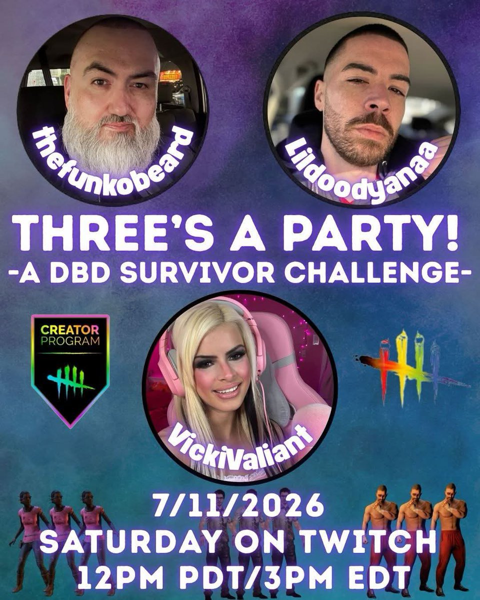 vickivaliant's tweet photo. I’ll be apart of a survivor challenge called Three’s A Party on Saturday with @TheFunkoBeard and @lildoodyanaa  !!! At 3 pm eastern!! 💖💖 https://t.co/xzHIdOd5ZT