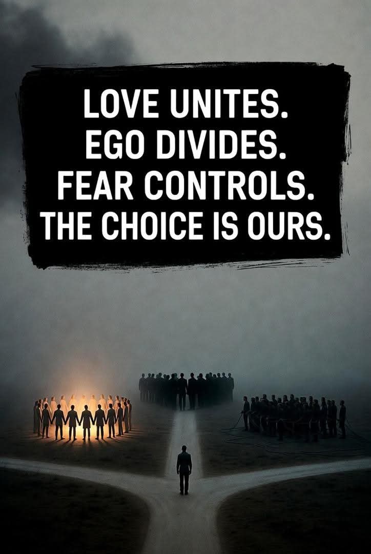 505Cali2's tweet photo. LOVE UNITES. 
EGO DIVIDES.
 FEAR CONTROLS.
 THE CHOICE IS OURS. https://t.co/OMXCR1nuaF
