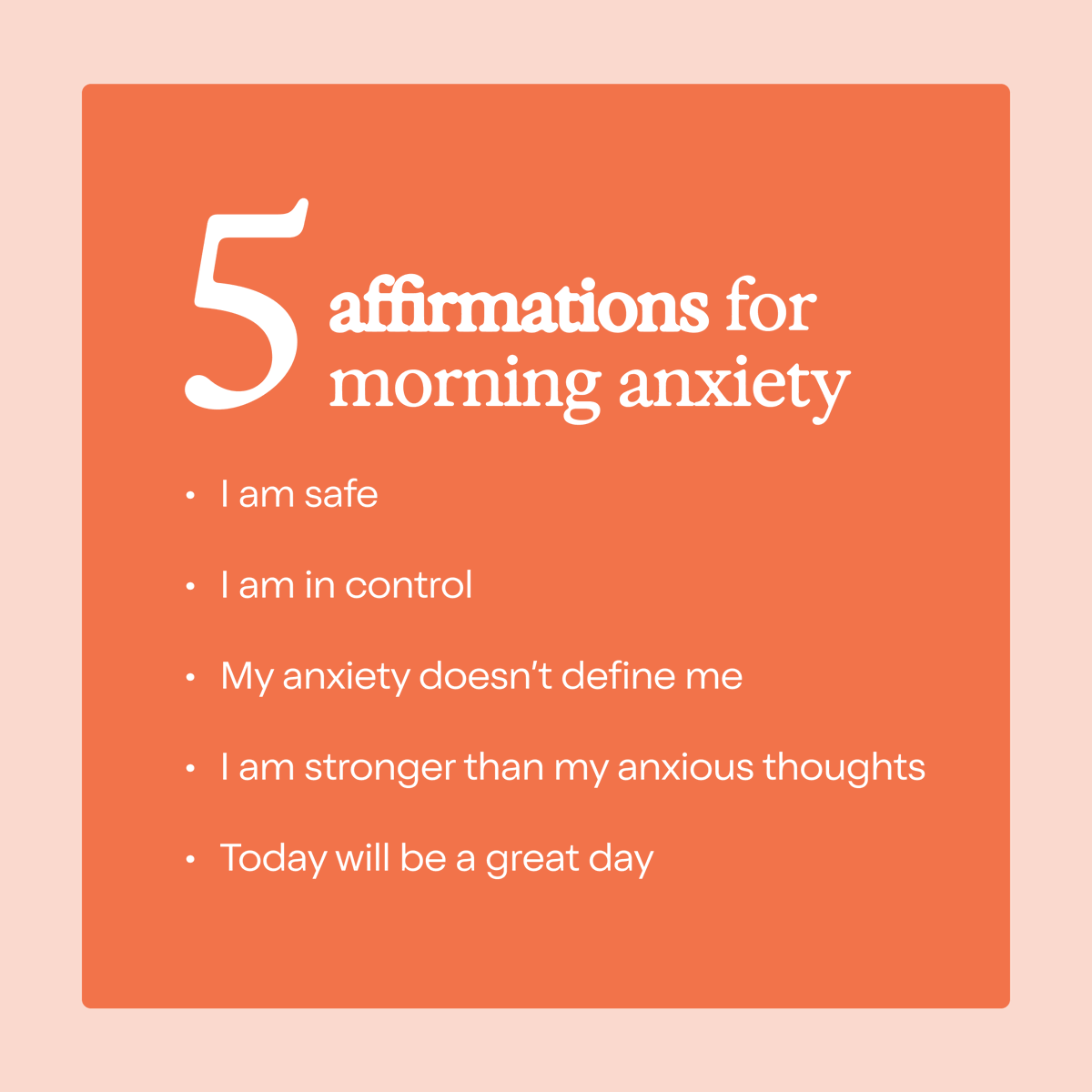 talkspace's tweet photo. Waking up anxious is more common than you think. Come back to these affirmations whenever #anxiety tries to set the tone of the day. https://t.co/peScOOxu1A