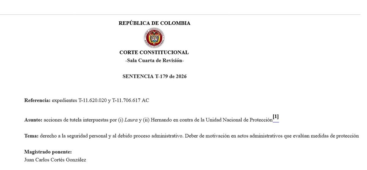 NormatividadCEL's tweet photo. 🔴Corte Constitucional. Tema: derecho a la seguridad personal y al debido proceso administrativo. Deber de motivación en actos administrativos que evalúan medidas de protección https://t.co/vM266oEBvo https://t.co/TLJjoTqV9I