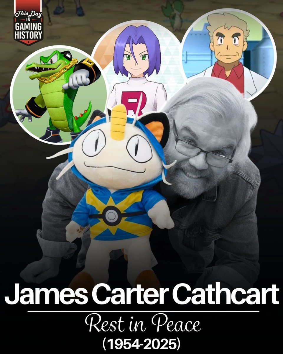 ThisDayGaming's tweet photo. One year ago today, we lost James Carter Cathcart — Pokémon Voice Master🎮

Known for portraying Gary Oak, Professor Oak, James (Team Rocket), and Meowth in the English dub of the Pokémon anime and games. His performances helped shape the franchise for generations of fans. https://t.co/5xgOBHVy4q