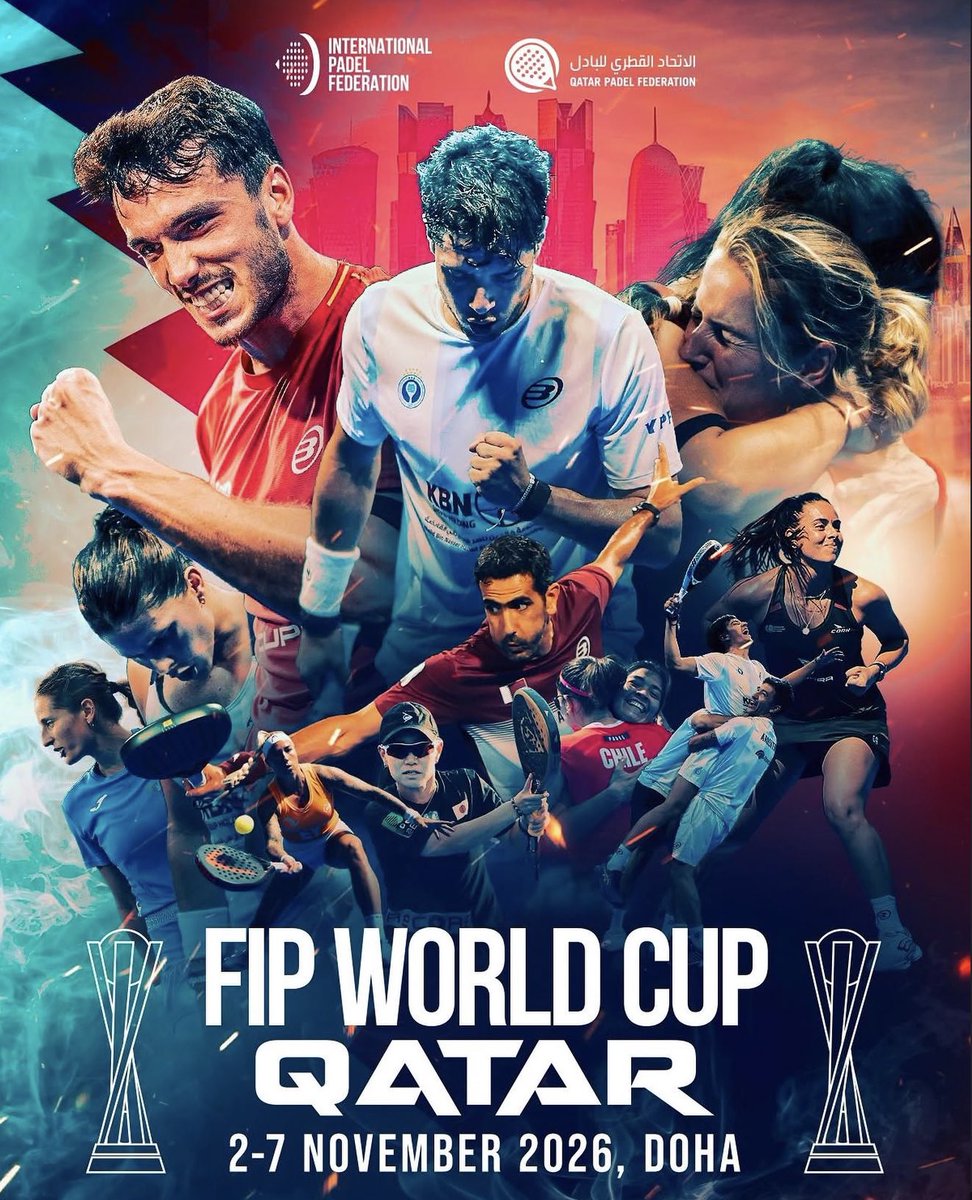 Padel_APA's tweet photo. Qatar será la sede del FIP World Padel Championships 2026. 💥
Del 2 al 7 de noviembre, las mejores selecciones del mundo volverán a reunirse para disputar el título más prestigioso del pádel internacional por equipos. ¡Vamos Argentina! 
#SomosAPA https://t.co/BdFxN4nolo