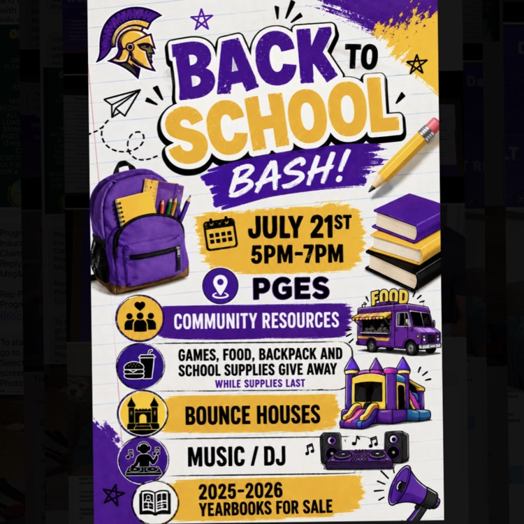 pleasantgrovees's tweet photo. The PGES Back to School Bash will be July 21st from 5:00 pm to 7:00 pm. We hope to see you there. Please read the flyer for all of the details. https://t.co/Pe7mfqZHi8