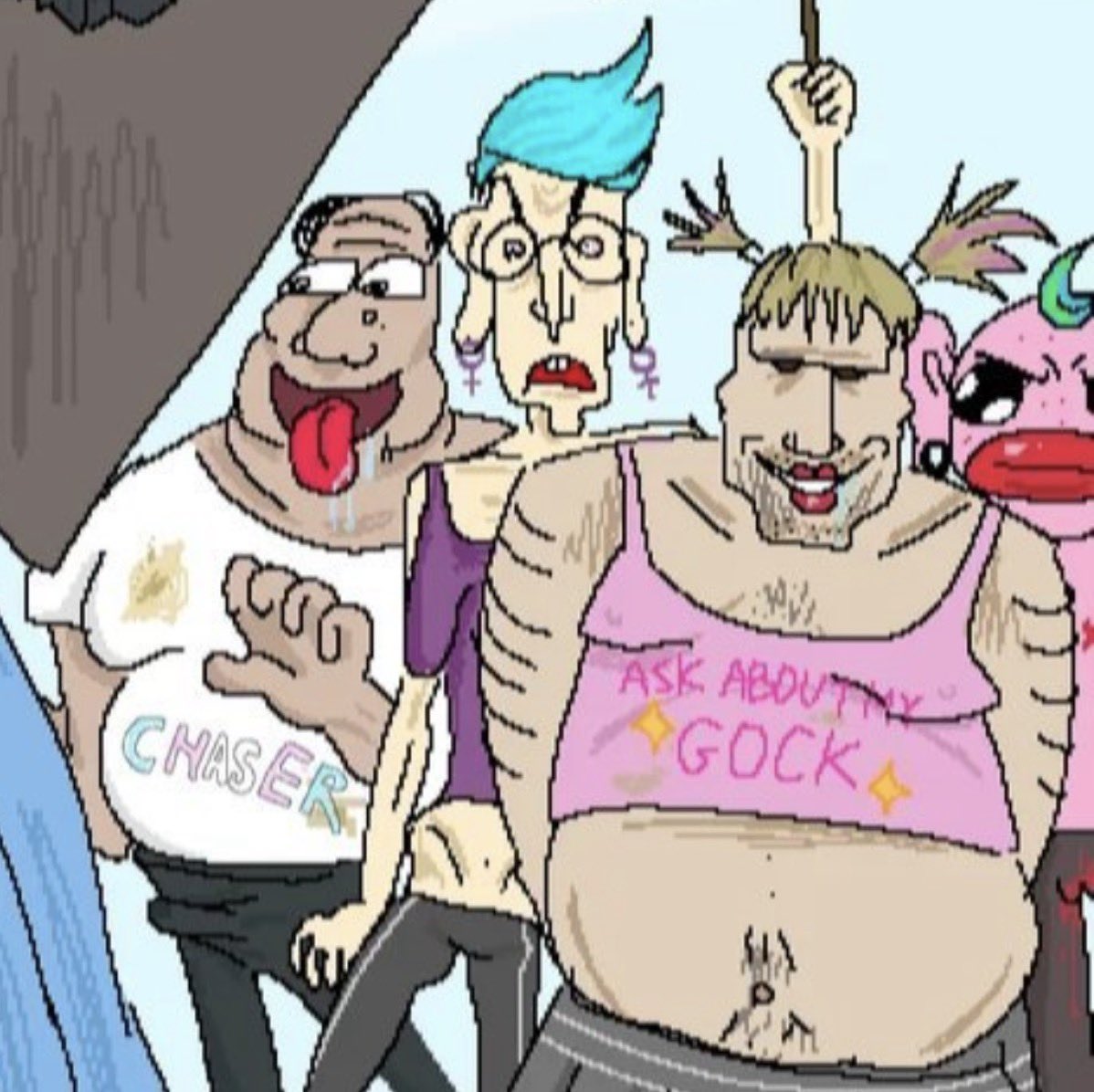 tragic_endings_'s tweet photo. “Nooooo stop saying we are reactionary and transphobic for wanting to strictly reinforce gender roles. Anyway here is how I draw other trans people” https://t.co/0lGEOdpLXL