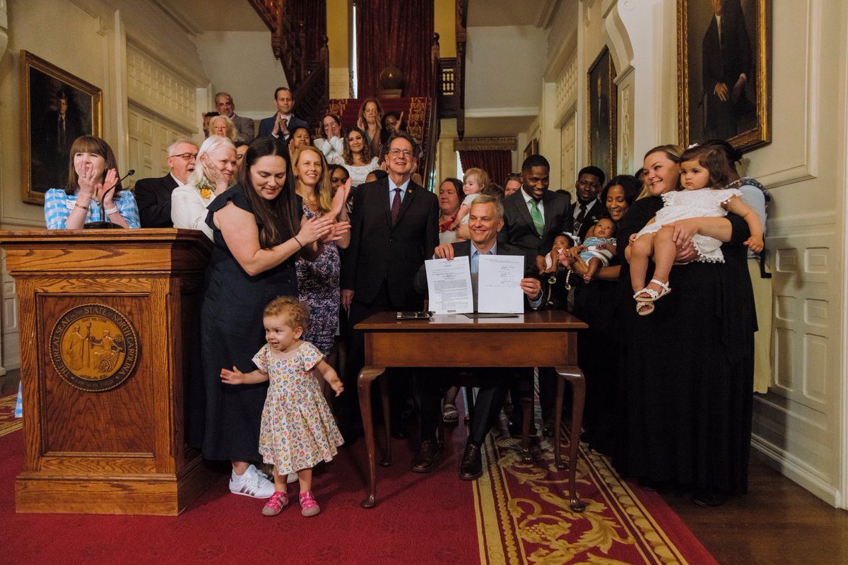 NC_Governor's tweet photo. GOOD NEWS: We’re putting families first and expanding paid parental leave to 12 weeks for state employees. https://t.co/eH8A6J0G4b