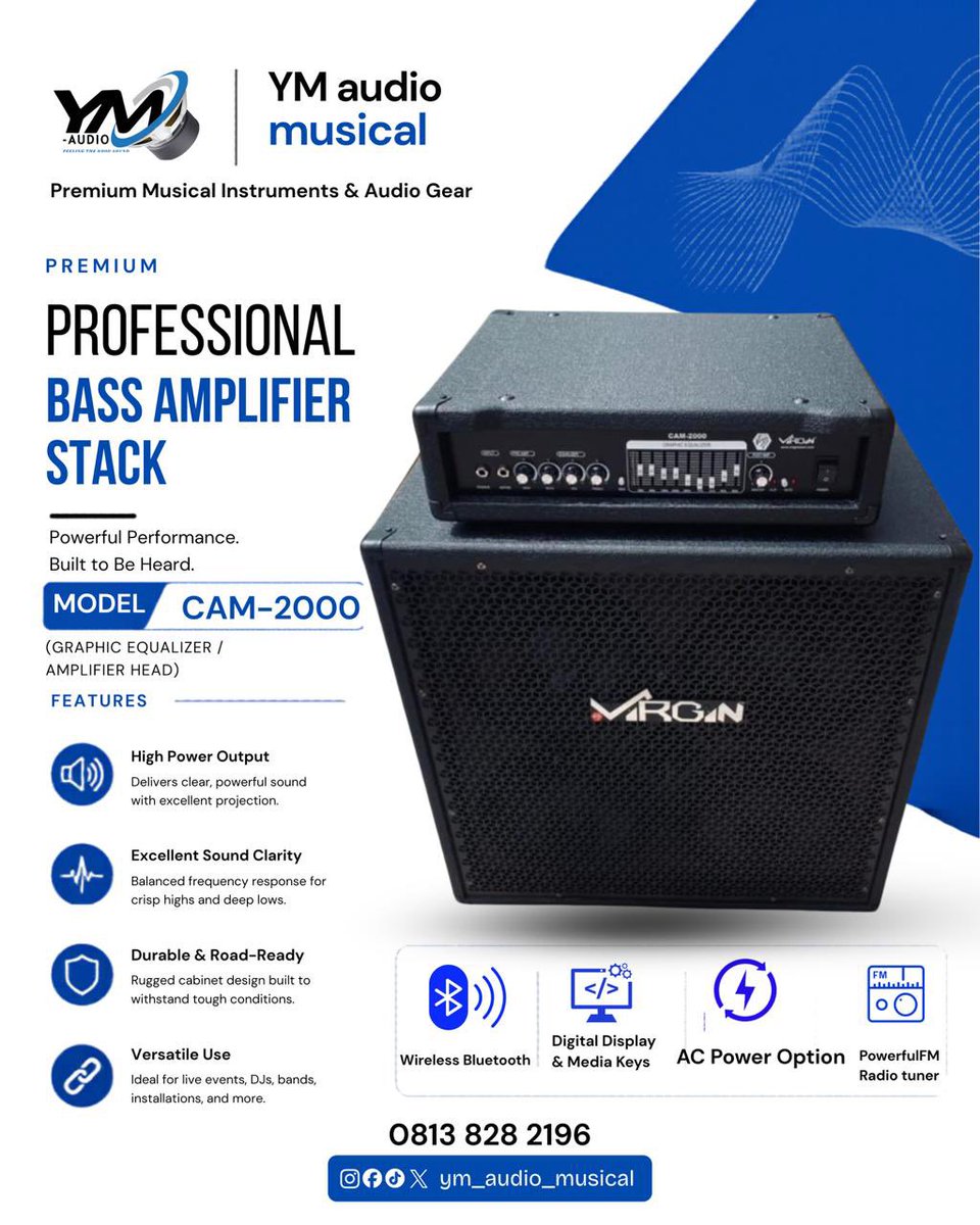 YmAudioMusical's tweet photo. Take your sound to the next level with the Virgin CAM-2000 Professional Bass Amplifier Stack. Designed for powerful output, crystal-clear sound, and reliable performance for DJs, bands, churches, and live events.

🎵 Loud. Clear. Professional.

📞 0813 828 2196 https://t.co/QQuyE17aBt