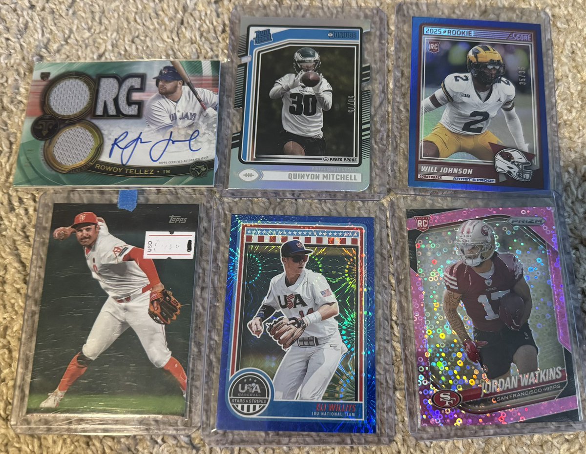 RyanLCards's tweet photo. $6 each or all for $30
Tellez /75, Mitchell /75, Johnson /35, Willits /75, Watkins /25
$5 shipping BMWT #RLStacks https://t.co/urN2ZSQS8k