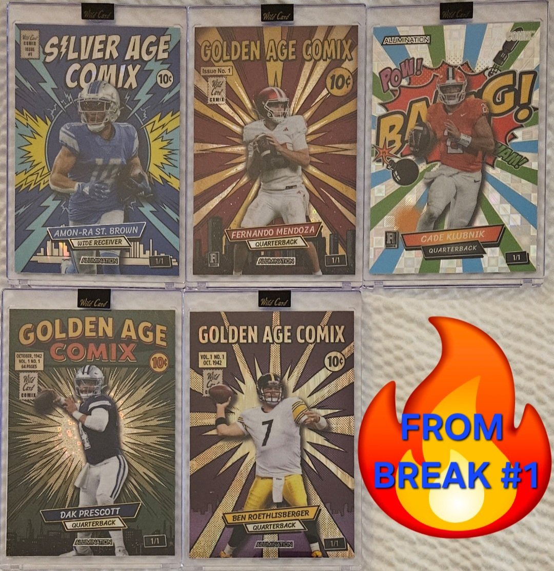 3bangerbreaks's tweet photo. 2026 #WILD #CARD #ALUMINATION #JUST #THE #HITS #FOOTBALL RANDOM TEAM #HOBBY #BOX #BREAK #2 (1/4 CASE-5 BOXES)

🔥Each card is #Encased with a 1/1 #Mammoth in every box!🔥

$28.50 for Non-Member
$25.65 or ELITE
$24.93 for PLUS
$22.80 for GOLD

1️⃣4️⃣Spots Left!

Claim how many spots you want below⤵️

🚨There will be a trade period after team randomizer🚨

#TBBCrew #NFL #NCAA #NIL #TBBReposts #whodoyoucollect #tradingcards #thehobby