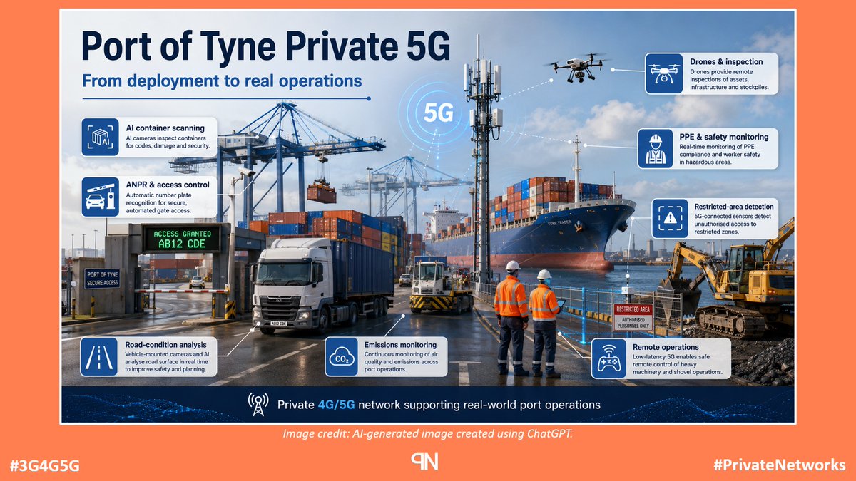 PrivNetTech's tweet photo. Private Networks Technology Blog: Port of Tyne's Private 5G Moves from Plans to Real Operations - https://t.co/1dknsieCNe

#3G4G5G #PrivateNetworks #PrivateWireless #5G #Private5G #P5G #BT #Ericsson #UseCases https://t.co/ofMRnnRBRI