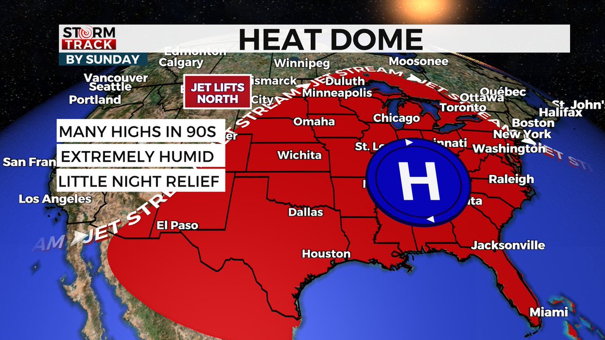 wdiowirt's tweet photo. STORM TRACK HEAT ALEART! Beginning Sunday, moderate heat impacts are very likely.  Temperatures are set to climb into the upper 80s and low 90s with high humidity.  This pattern will hang around well into next week. https://t.co/dnpFqbCTb6