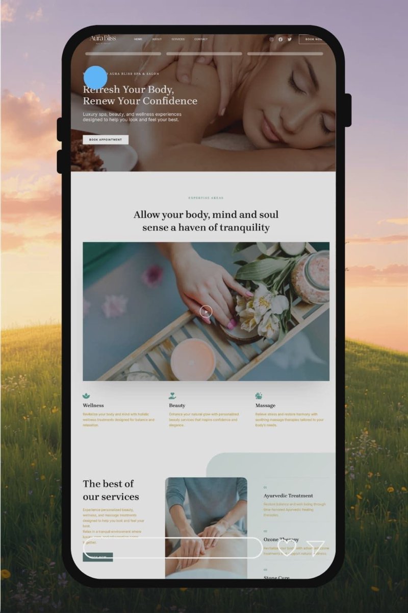 wordpressdony's tweet photo. Mobile-First Spa Site Design 

Most spa clients book from their phone, not a desktop. Here's a mobile-first spa website design that keeps booking simple, fast, and beautiful on any screen size 

#SpaWebsiteDesign #MobileFirstDesign #WebDesignInspo #SpaWebsite #ResponsiveDesign https://t.co/d5UnCWRbDQ