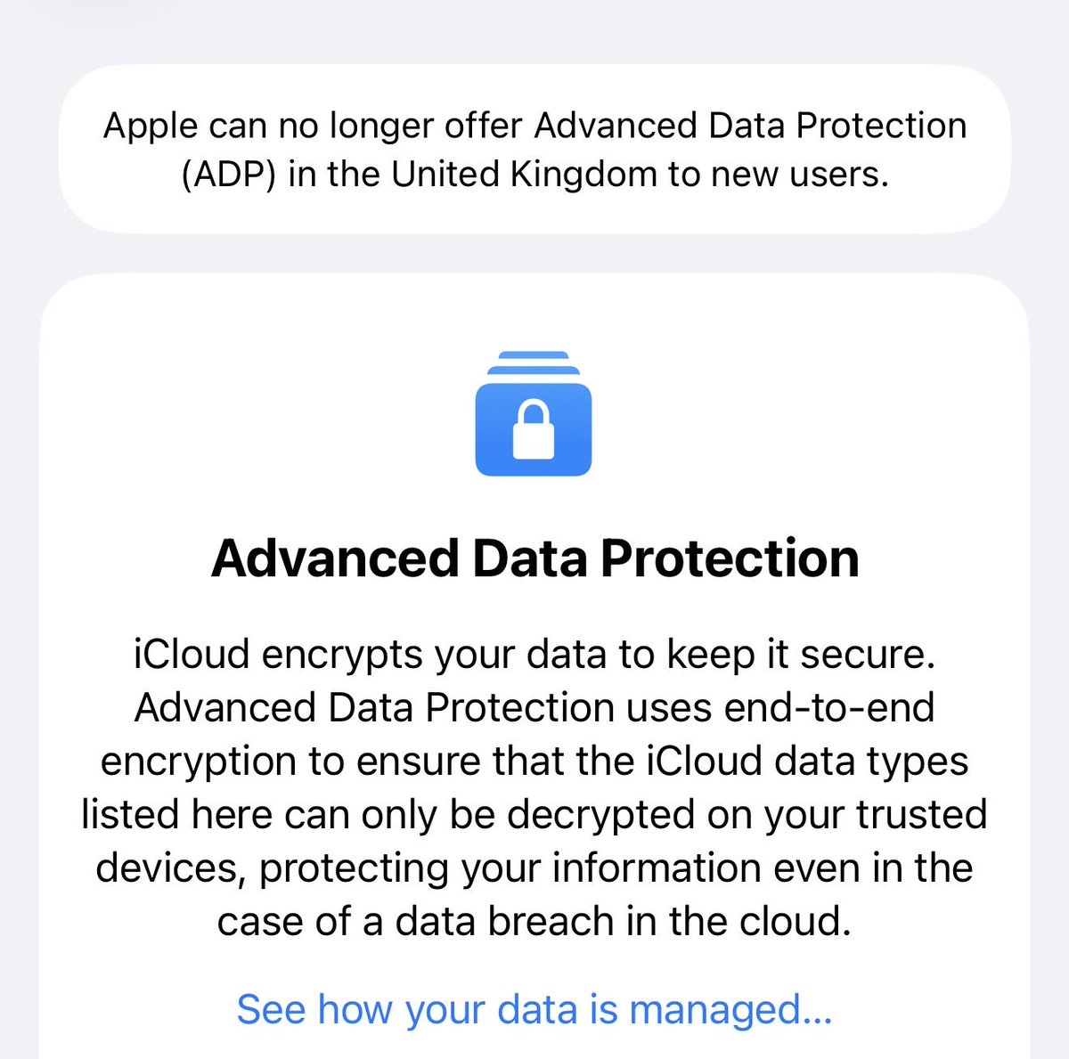 RuizMiro's tweet photo. @levelsio Wild. Then I realize here in the UK they got Apple remove their advanced data protection… https://t.co/d9WiSYqZuq