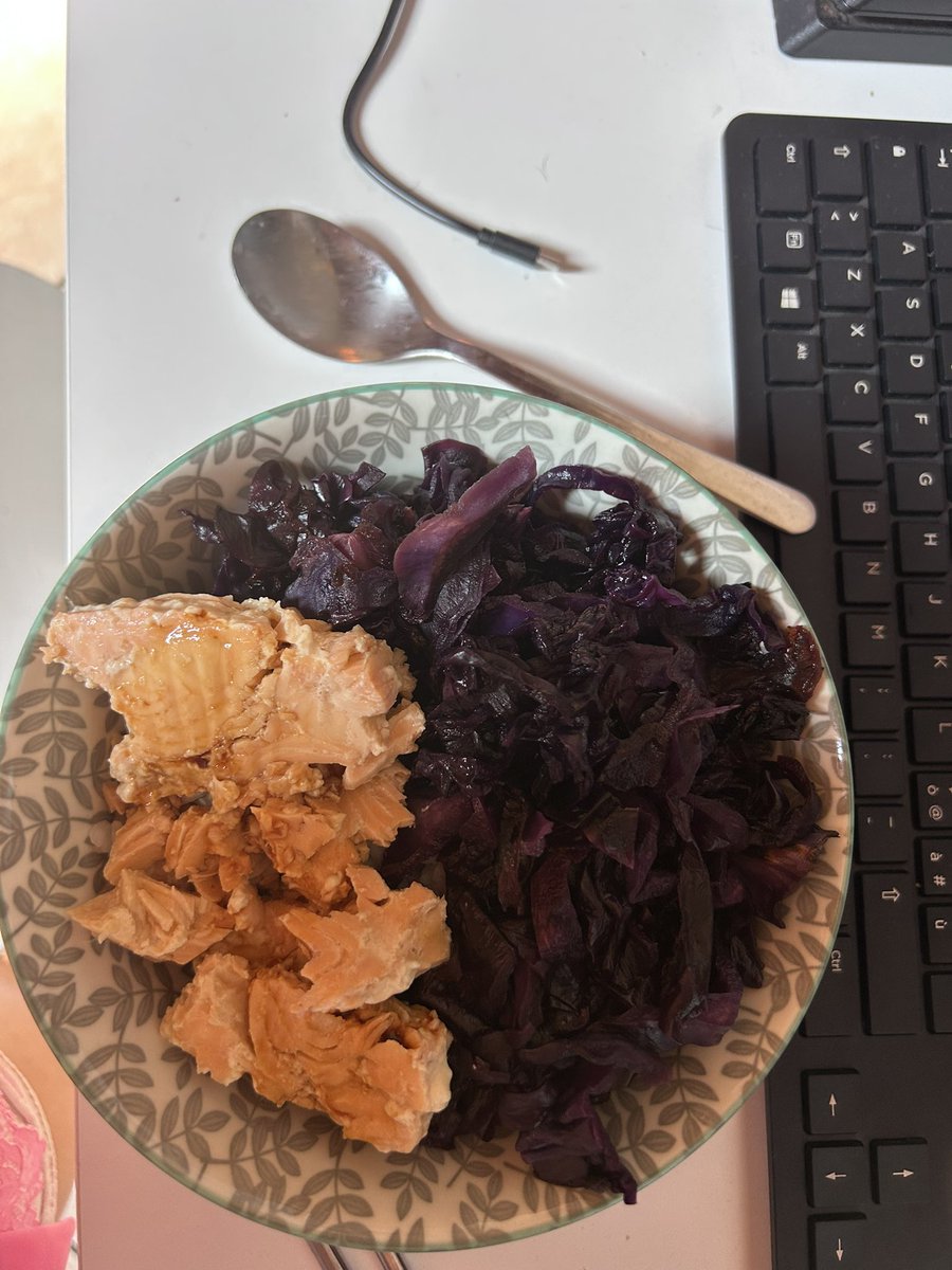 myendsky's tweet photo. omad !!! 785c 
rice bowl w salmon and red cabbage https://t.co/k7fiYaKfzi
