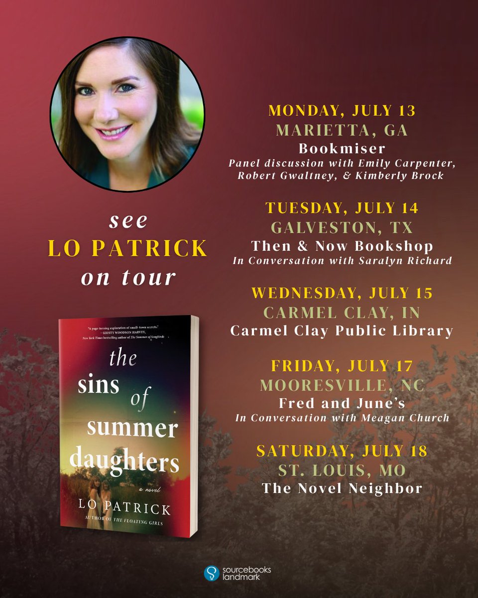 SaralynRichard's tweet photo. Excited to interview Author Lo Patrick on launch day for The Sins of Summer Daughters in person at Then and Now Bookshop, Galveston, July 14, 6:30 pm, RSVP https://t.co/w9FtryvDES #bookevent #booktalk #southerngothic https://t.co/oLY1TjHVwn