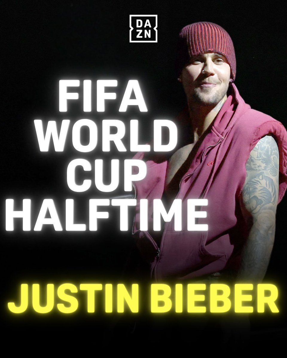 DAZNFootball's tweet photo. 🚨 Justin Bieber to co-headline the halftime show of the 2026 FIFA World Cup along side Madonna, Shakira and BTS 🤩👏

#WorldCup https://t.co/hNY89nHiax