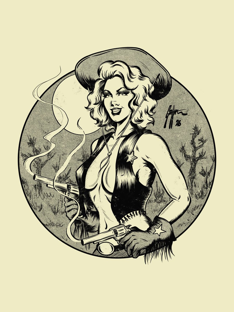 dannygrahamart's tweet photo. This design is available for licensing (merch, logos etc..) dm me for info! It can be reworked with color and text. #comicart #pinupart #vintageart #retroart #cowgirl https://t.co/3wahDNpd05