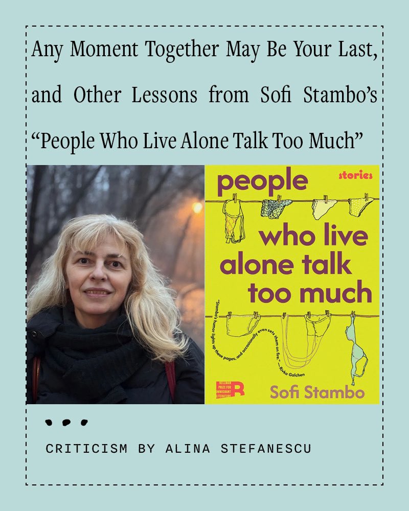 epiphanylit's tweet photo. Epiphany is officially in our books coverage era! We’re excited to release Alina Stefanescu’s review of “People Who Live Alone Talk Too Much,” Sofi Stambo’s debut collection of short stories. Read the review now through the link in our bio. https://t.co/7ob7ariBr4