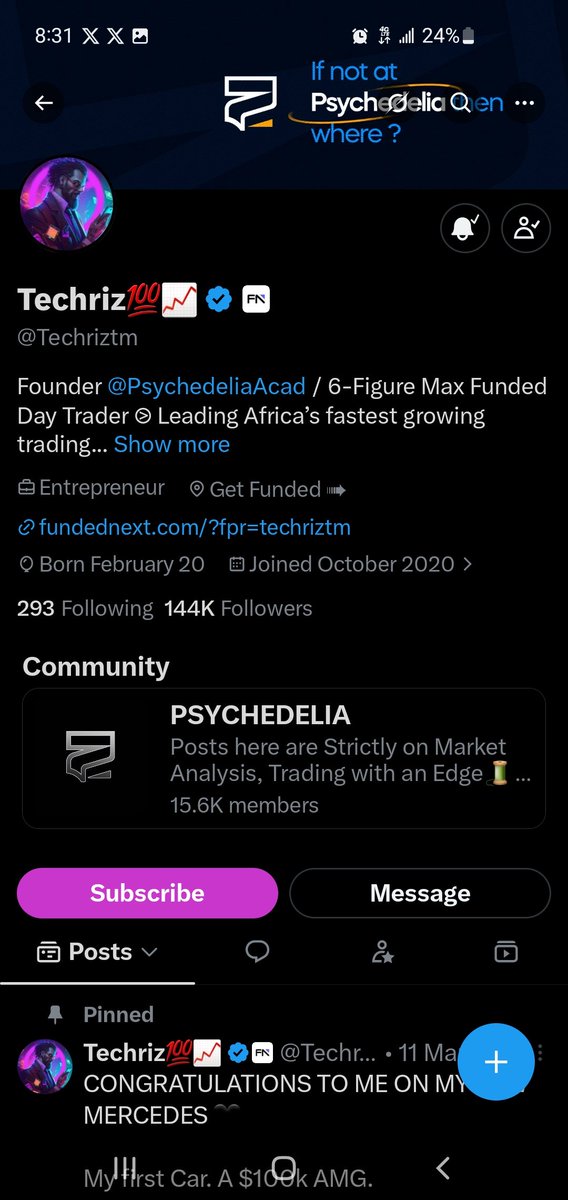 Bobbykene_fx's tweet photo. @Techriztm @PsychedeliaAcad @FundedNext @TraderHadesh Done 
Thanks and God bless Daddy https://t.co/xFIBzQEK4V