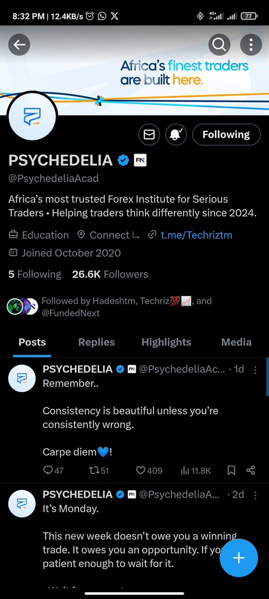 SamwiseDaTrader's tweet photo. @Techriztm @PsychedeliaAcad @FundedNext @TraderHadesh All followed and Notification turned on. 

Let me just start my trading journey here..

Blessings boss 🙏🏾 https://t.co/bUhnI30u4n