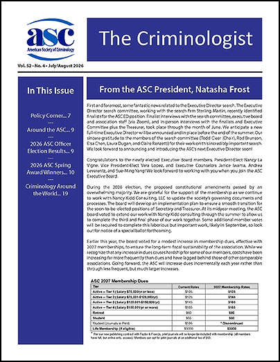 ASCRM41's tweet photo. The current issue of The Criminologist has been published and is available for you to view online.
Please use this link to access issues of The Criminologist -  https://t.co/iDSkaiO9Xy https://t.co/wgUtgv6sTJ