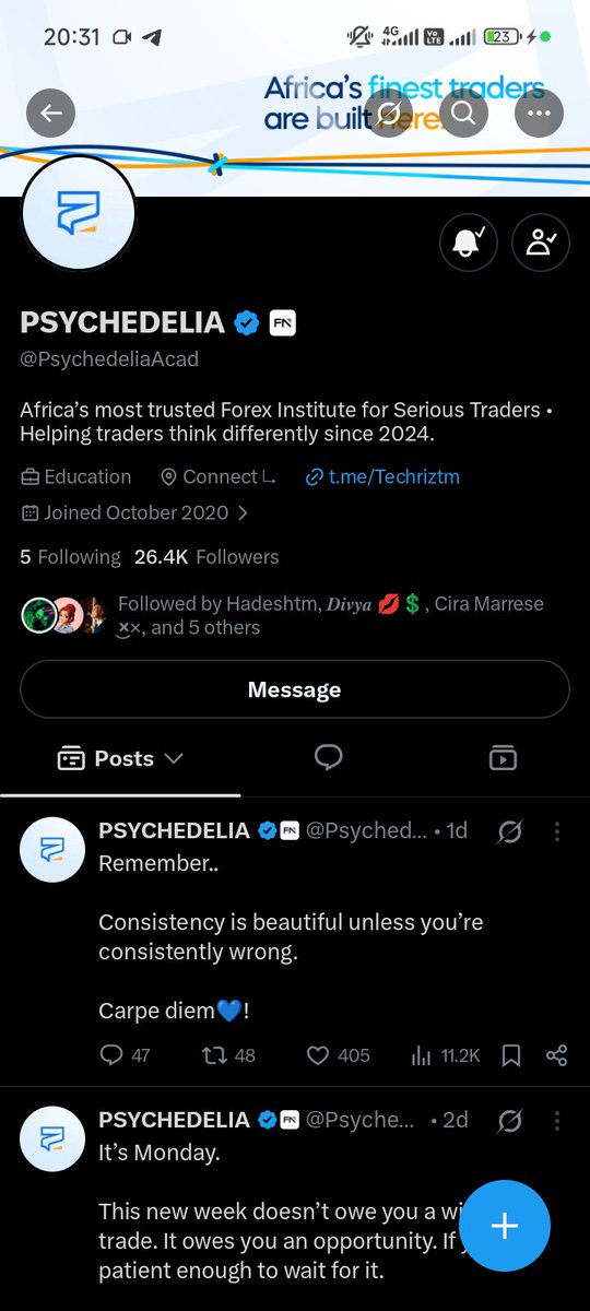 Eleazar_50's tweet photo. @Techriztm @PsychedeliaAcad @FundedNext @TraderHadesh Been a follow to you all for a long time 😮‍💨 https://t.co/W6RTxn4PXC