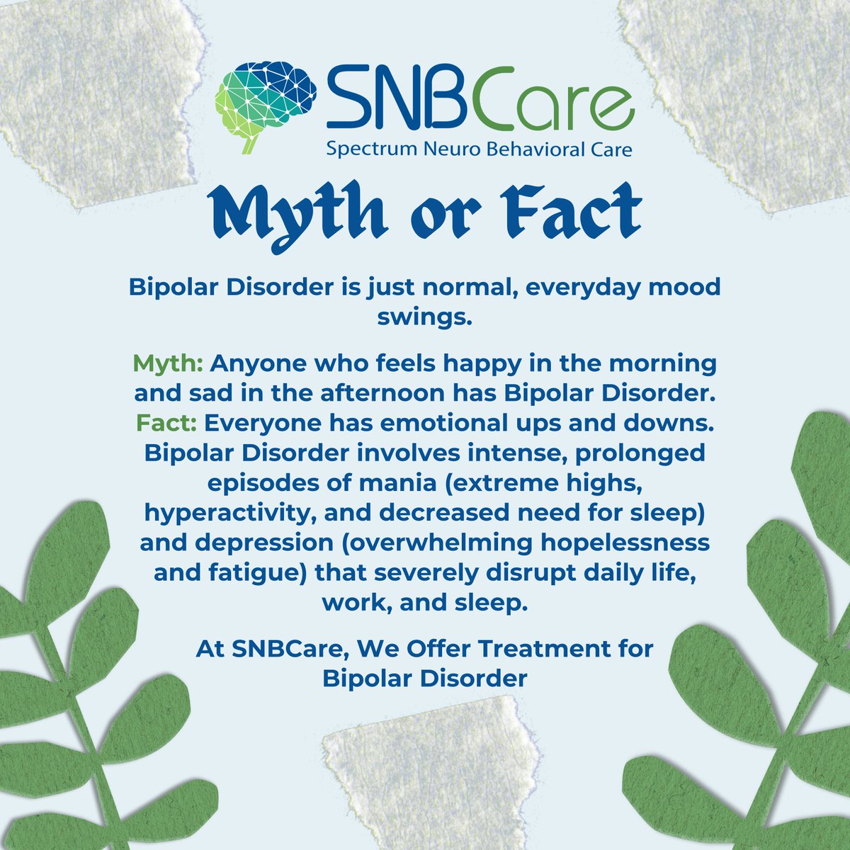 SNBCare1's tweet photo. Living with Bipolar Disorder can be challenging, but support can make a meaningful difference. At SNBCare, we're here with compassionate, personalized mental healthcare to help you move toward well-being

🌐 https://t.co/8PPmBiIcG7
📞 781 (666)-2711
#BipolarDisorder #SNBCare https://t.co/QcWhwUWdEo