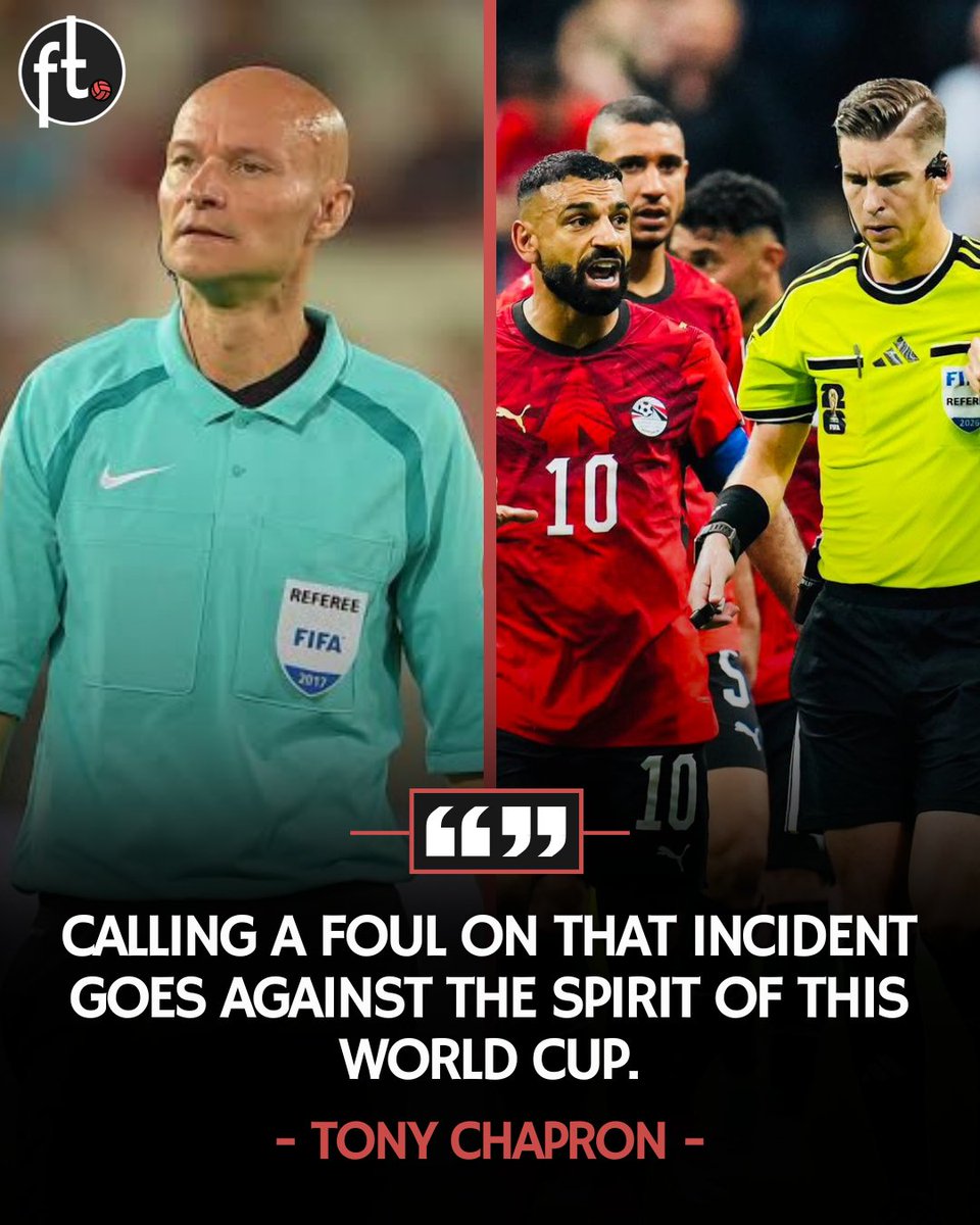 Footballtweet's tweet photo. 🚨🇫🇷 Former French referee Tony Chapron has given his verdict on Egypt’s disallowed goal against Argentina:

🗣️ “There have been 1,000 fouls like that throughout this tournament that haven’t been called.

Calling a foul on that incident goes against the spirit of this World Cup. VAR should never have intervened.”