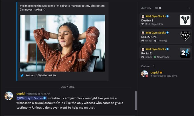 zombeez_'s tweet photo. @Im_WetGymSocks hey guys this is charlie's old best friend who got... yeah. you can just read the text. you guys should probably unfollow charlie. hes not a good guy. notice how hes not in the server? https://t.co/jsUNyqtehF