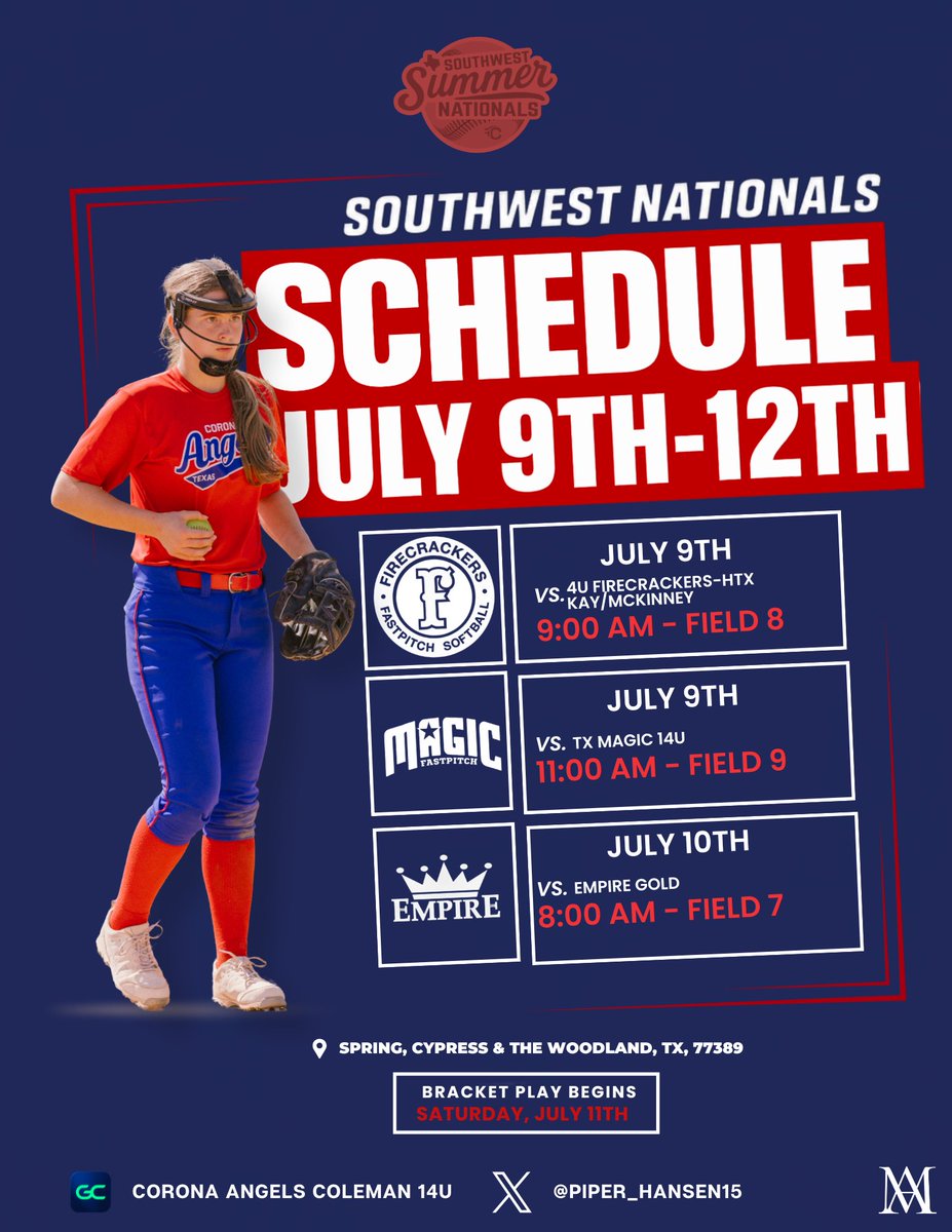 piper_hansen15's tweet photo. NEXT STOP: SOUTHWEST NATIONALS 🔥

Looking forward to another weekend of competing against great competition and continuing to grow with this team.
BRACKET BEGINS ON SATURDAY, JULY 11TH!! 

#CoronaAngels #CAAllDay #SouthwestNationals #Fastpitch #SoftballRecruiting https://t.co/eDn145WIQT