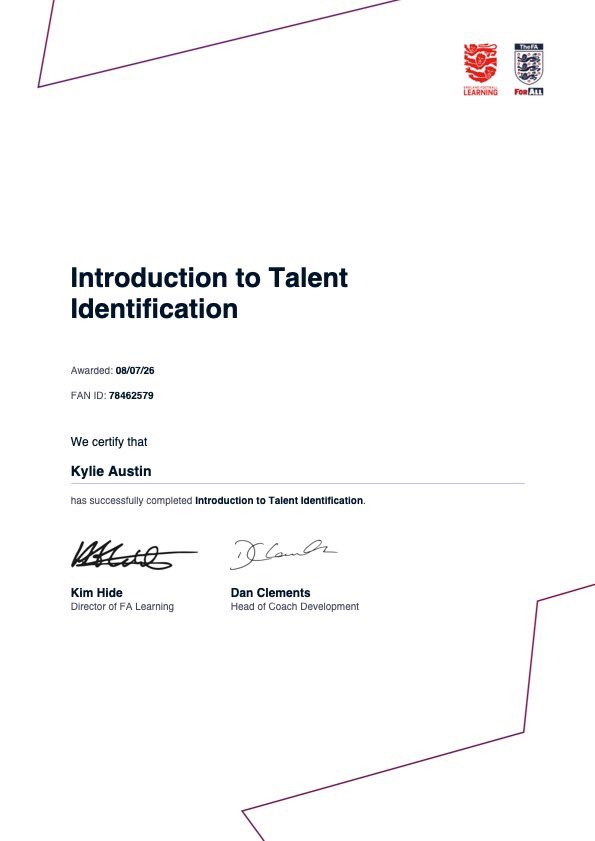 kaustinsoccer's tweet photo. Completed the @FA Introduction to Talent Identification course. @ussoccer D License starts in September.
Preparing for the next step in elite women’s soccer ⚽️
#womenssoccer #TalentIdentification #CoachDevelopment https://t.co/KxNsHCm4cM