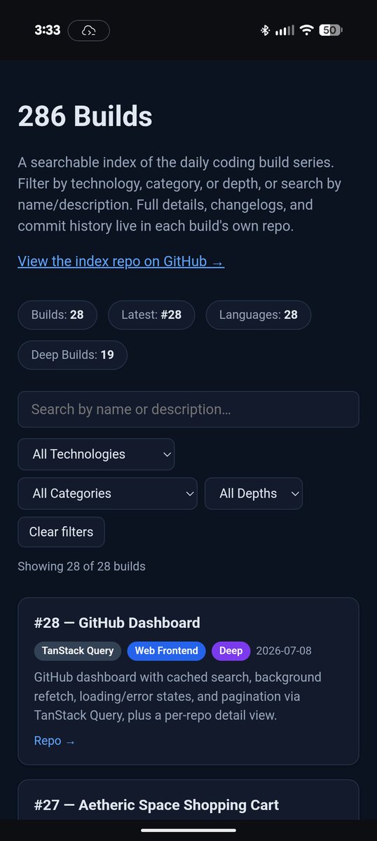 BreakingtheBot's tweet photo. Update:  

286 Build challenge

Current build: Project 28 - GitHub Dashboard - Tanstack Query

#aideveloper #ai #tanstack #buildinpublic https://t.co/c0lwWU8GmN