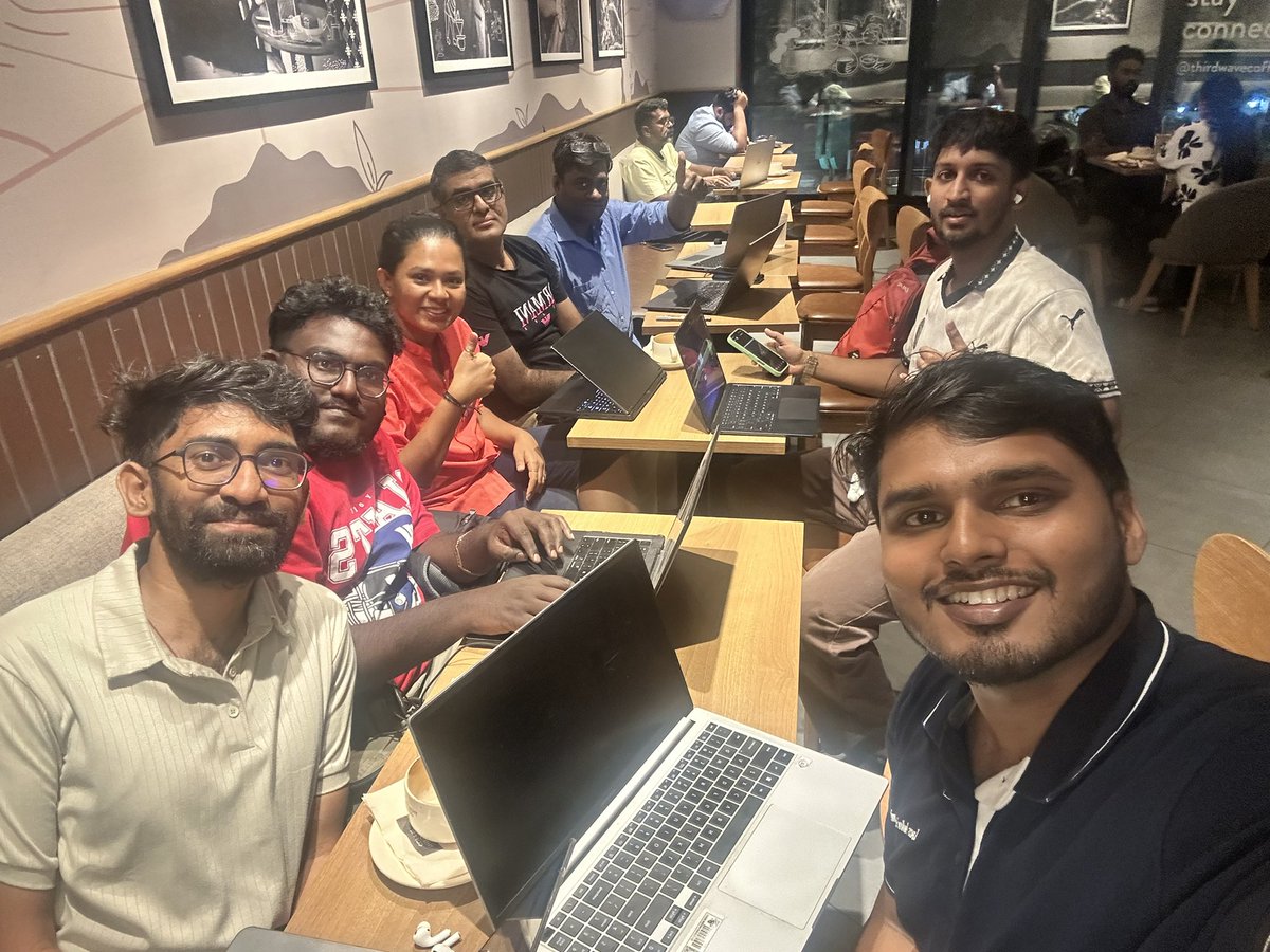 chandru2win's tweet photo. At one point today, I thought I was going to spend three hours alone at a coffee shop.

Today reminded me why we started @DoingThingsAIHq the way we did.

From day one, our goal wasn’t to build the biggest AI community. It was to build a community of people who genuinely love getting their hands dirty building, experimenting, and shipping with AI.

That’s why almost every event we’ve hosted has been a closed-door gathering. We value quality of conversations over the number of attendees.

The idea was inspired by @1997harkirat and After Office Hours sessions he hosts in AI Learn Circle in Bengaluru. Seeing those meetups made me wonder, “Why not Chennai?”

Today was our first Build & Blend, an after-office-hours AI building session in Chennai.

I reached Third Wave Coffee, Adyar, excited to meet everyone. But one by one, the people who had shown interest messaged saying they couldn’t make it.

For a moment, I thought the evening might not happen.

I texted @kamalikaPoddar, my go-to buddy when it comes to building the AI community in Chennai, and told her I’d stay till 10 PM anyway.

A few minutes later, she walked in.

Soon after, Sudharsanan Kirubanandhan joined us.

As we were deep into building and discussing AI projects, Babu Christopher Donbosco Yuwa P., who were seated at the next table, noticed what we were working on. They struck up a conversation, joined us, and became part of the community.

Later in the evening, S Gowtham Raj Mohamed Haneefa joined us as well.

What started with uncertainty turned into one of the most meaningful evenings we’ve had.

Looking back, this was already our 4th offline event in less than two months. Every event has reinforced the same belief: when you bring together the right people, meaningful things happen.

If someone tells me Chennai isn’t excited about AI, I’ll disagree.

People showed up after a full day of work, not for a keynote, not for networking, but simply to build, learn, exchange ideas, and spend time with others equally passionate about AI.

Those conversations over coffee are where ideas take shape, collaborations begin, and communities grow.

Sometimes, all it takes is showing up and trusting the process.