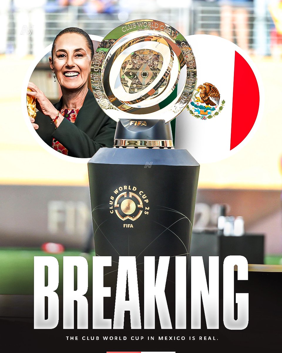 NextMexOficial's tweet photo. 🚨🇲🇽 BREAKING: President Claudia Sheinbaum has confirmed that Mexico is considering hosting the 2029 Club World Cup. 🏆

The Mexican government will evaluate the possibility, with the final decision depending on the economic and overall benefits the tournament could bring to the country. ✍️

After hosting the 2026 World Cup, could another major FIFA tournament be coming to Mexico? 👀🇲🇽