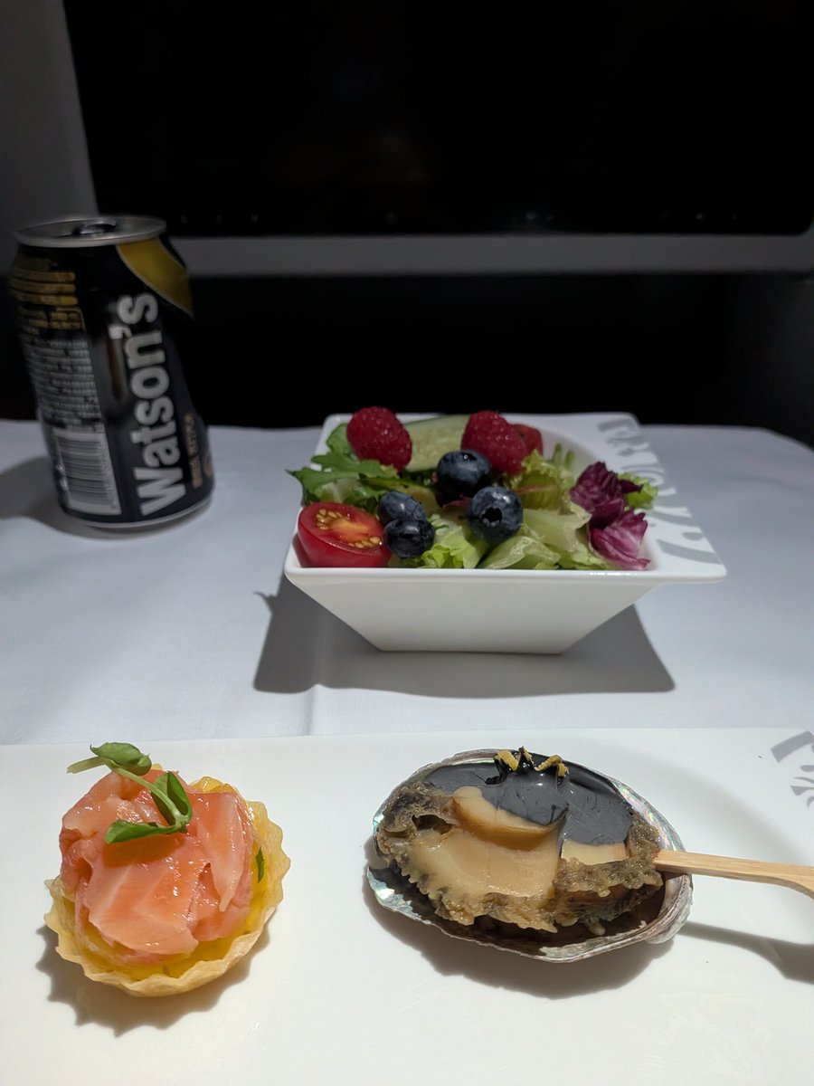 krisxp3's tweet photo. 今天第二程是海航17年引进的A330。拿现在标准看BE老反鱼骨空间偏小，旧机型全程无WiFi。但软件挺加分：没网正好直接睡觉，时差一步到位；和洲际合作的菜单确实惊艳，诚意满满；空姐服务也一如既往地细心到位。空间虽小，但吃好睡好，整体挺舒服。
​#海航商务舱 #飞行日记 #度假模式开启 https://t.co/ELvxFg35yS