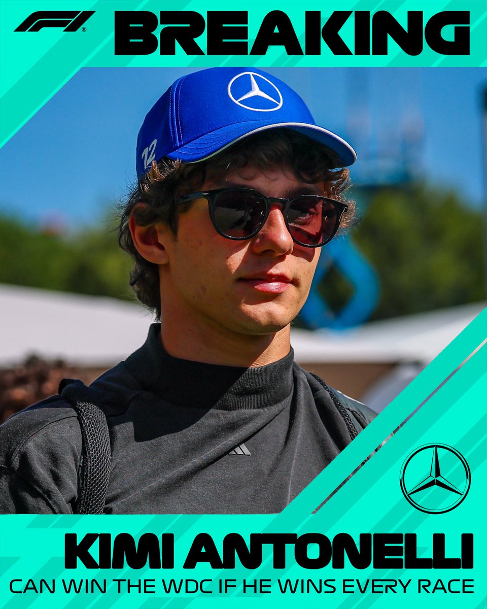antone1li's tweet photo. π¨ BREAKING: If Kimi Antonelli wins every race for the rest of the season, he will win the championship.
This news is groundbreaking. Thoughts? π€π€
#F1 #lmk #hmu #dttm #cat #breaking #sunglasses https://t.co/OPYlpmAwKb