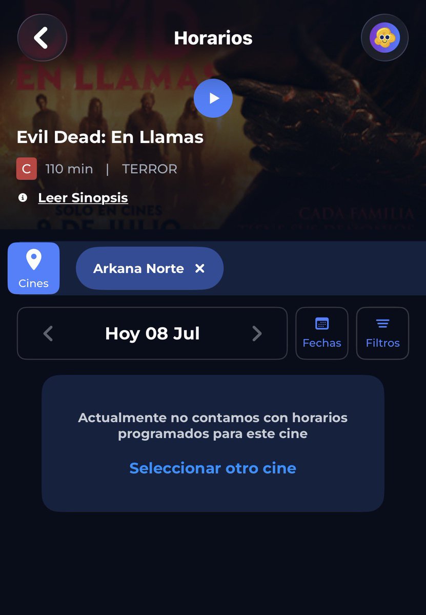 Alew_Dark's tweet photo. @AyudaCinepolis @AyudaCinepolis siguen sin salirme horarios 🥹🥲 https://t.co/L3XDgztNT4