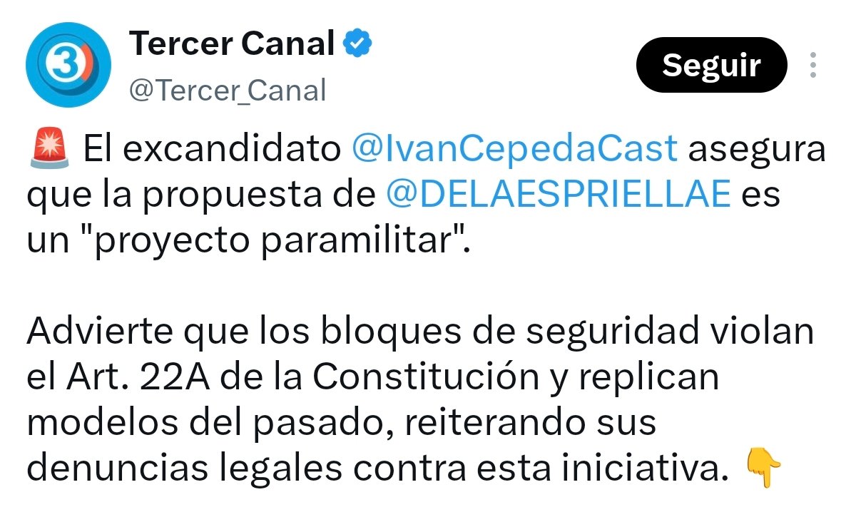 santiuribedel10's tweet photo. Entonces el perdedor y golpista Iván Cepeda hace una rueda de prensa y dice que el Presidente Abelardo De La Espriella no puede crear bloques de seguridad, no puede revivir el ESMAD y no puede acabar el INPEC.

Hay que recordarle a este personaje que todas estas acciones fueron promesas de campaña y por ellas votaron la mayoría de los Colombianos, Abelardo no es Petro que incumplió todas sus promesas de campaña.

Como dijo Francia Márquez, "pueden llorar".