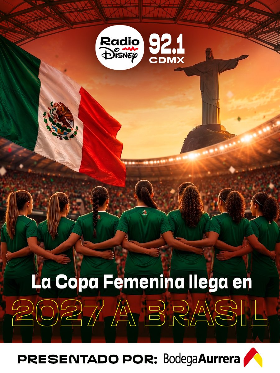 RadioDisneyMX's tweet photo. México sigue de pie en el fútbol, ¡el siguiente año es el turno de la selección femenil! 🥳⚽
Escucha el 92.1 de tu radio y conoce todas las noticias de #MundoESPN Presentado por @BodegaAurrera 📻
#BodegaAurrera #MundoESPN #RadioDisneyCDMX https://t.co/i1gmrG6mGe