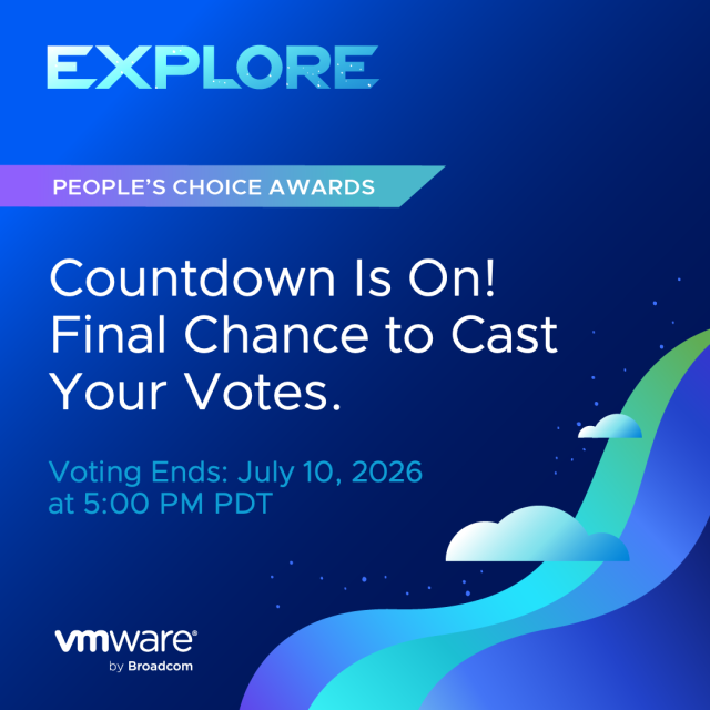 CloudVirtues's tweet photo. Don't miss your chance! ⏳ Voting for the #VMwareExplore People’s Choice Awards closes Friday. This is your final call to choose which sessions take the stage in Las Vegas: https://t.co/4zVWckQUDx https://t.co/xooJDA2Q5r