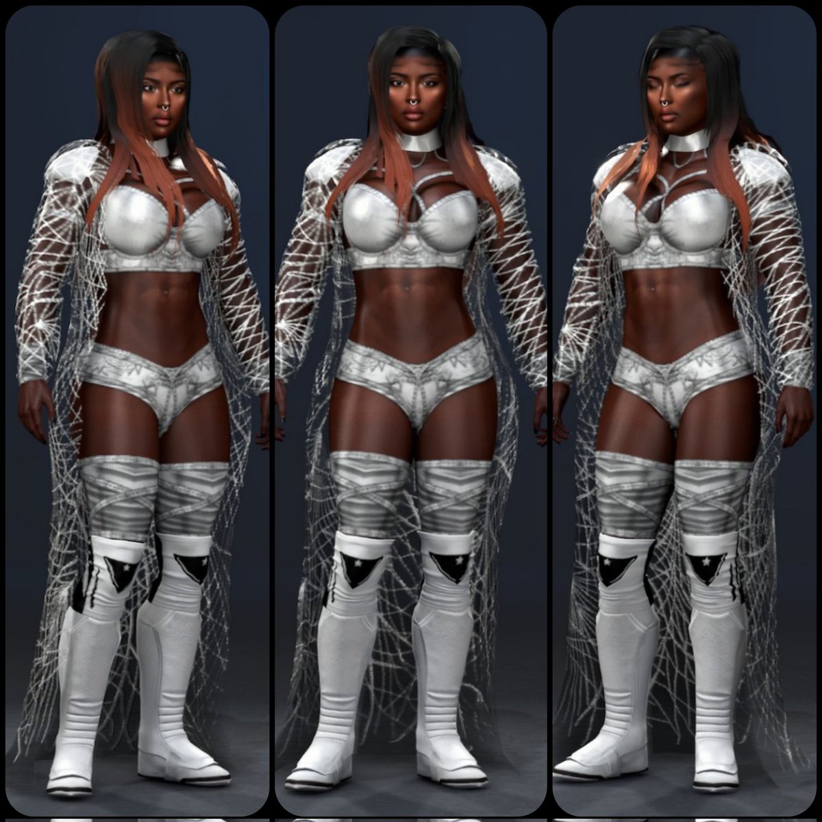 NigeriaDevil's tweet photo. 𝕱𝖆𝖈𝖊 𝖞𝖔𝖚𝖗 𝖓𝖎𝖌𝖍𝖙𝖒𝖆𝖗𝖊 🤍🖤👑

Attire made by @akirabrooke 
#WWEGames #WWE2K26 https://t.co/rRI0OdIeZa