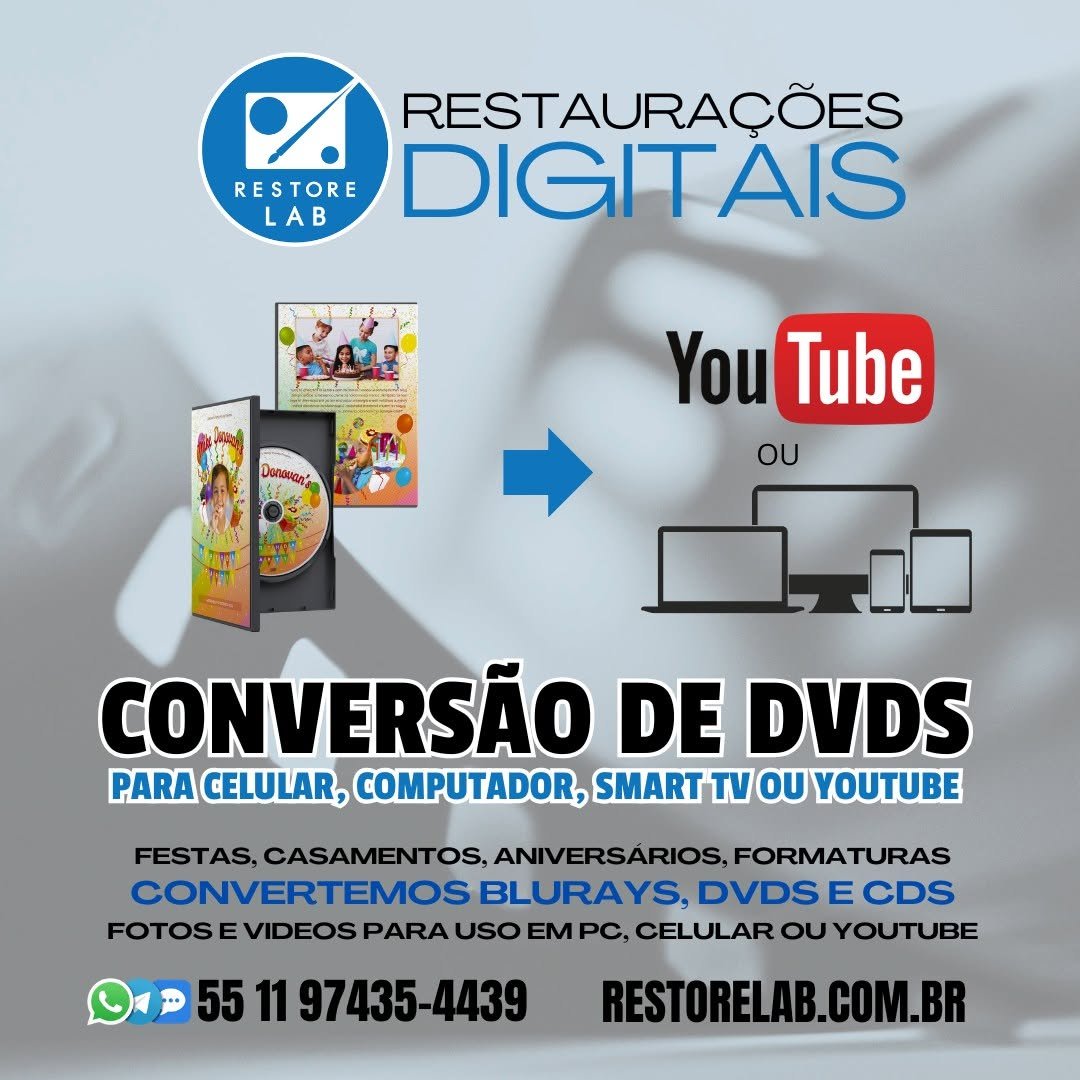 restorelab's tweet photo. CONVERSÃO DE DVDS

DVDs de Casamentos, Batizados,  Aniversários e Formaturas agora podem ser convertidos para uso em outros dispositivos:

Fotos em Nuvem ou em Pendrive
Videos em Nuvem, Pendrive ou no Youtube

Contato:
Whatsapp (11) 97435-4439
https://t.co/dlb4GpruAb https://t.co/VWDHUTALsv