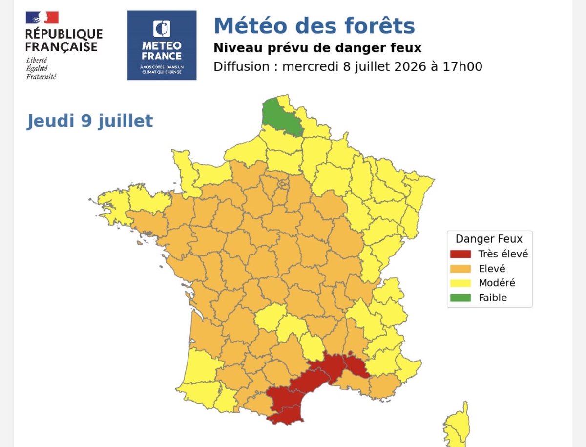 Prefet27's tweet photo. #Feux | Le risque d'#incendie est sévère 🟠 dans l'#Eure jeudi 09/07, dans :

🌳 les forêts 👉vérifiez la météo des forêts de @meteofrance avant de parcourir les massifs

🌾les espaces non boisés 👉 consultez la carte du risque incendie du @sdis27

⚠️ Redoublez de vigilance. https://t.co/MVNU3aexNH