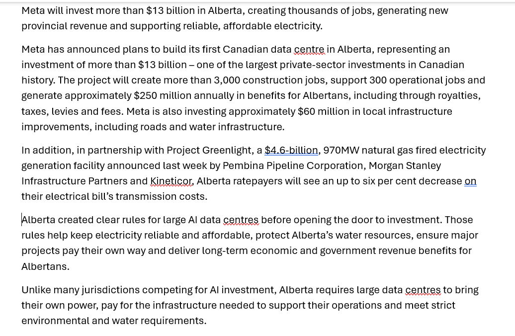 cspotweet's tweet photo. BREAKING: 

Meta says it plans to build its first Canadian data centre in Alberta, investing more than $13B https://t.co/oma5b7dDuL