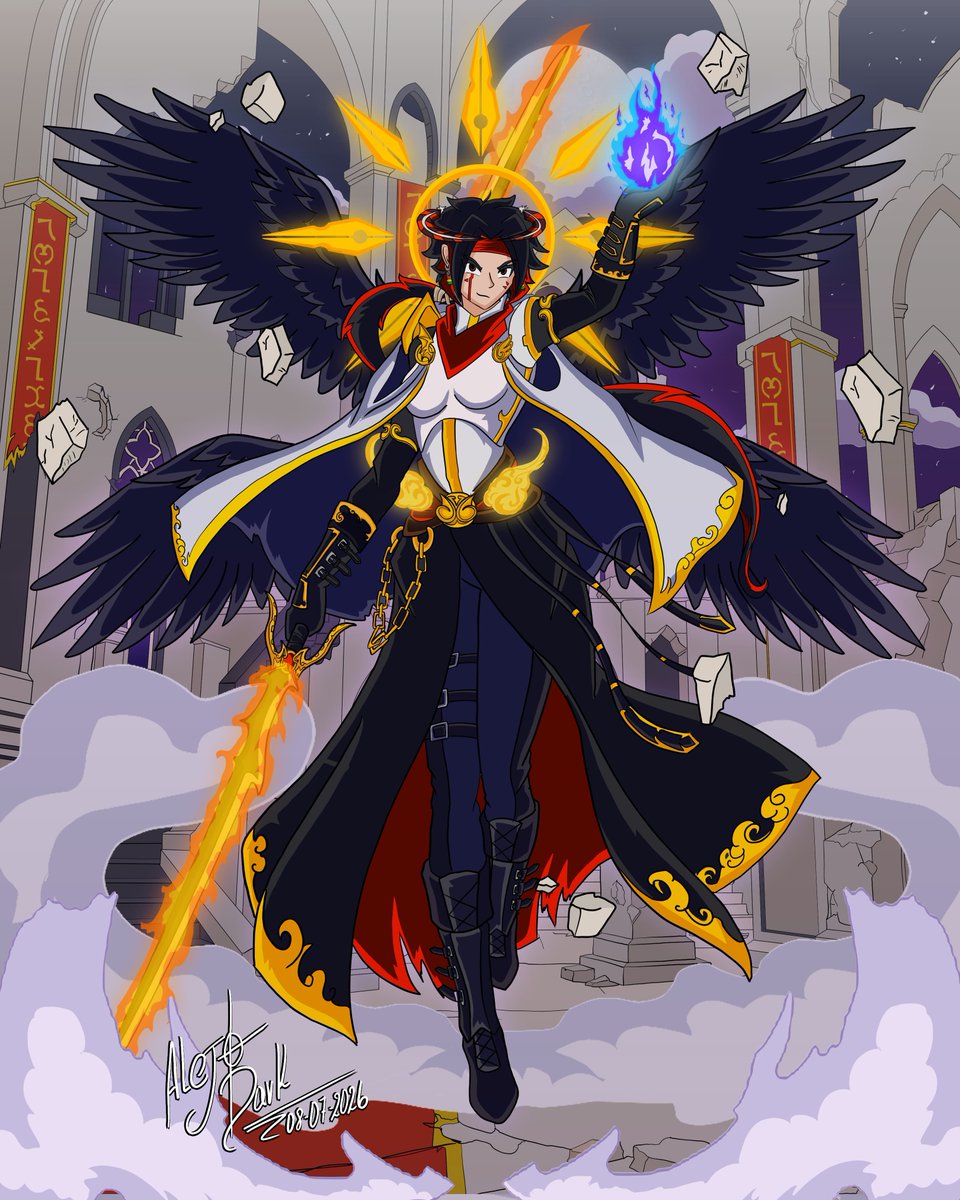 AlejoMercenary's tweet photo. Fuuuuuusion haaaa!
Hace tiempo que estaba pensando en como sería una fusion entre Kai y Yami. Y pues he aquí el resultado!!
SHIRAIDRIEL! La campeona de la humanidad!
Ella representa el balance entre dos rivales y dos naturalezas.
#fusion #valance #digitalart #originalcharacter https://t.co/6p5lF9wUD8