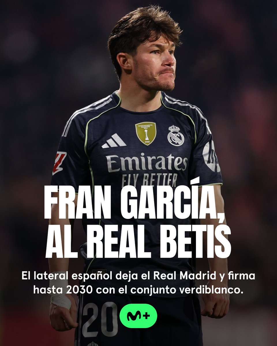 MPlusDeportes's tweet photo. Fran García, nuevo jugador del Real Betis. 

‼️ El lateral español deja el Real Madrid y firma con el conjunto verdiblanco hasta 2030. 

#LALIGAEASPORTS #LaCasaDelFútbol https://t.co/7riXgsK6GM