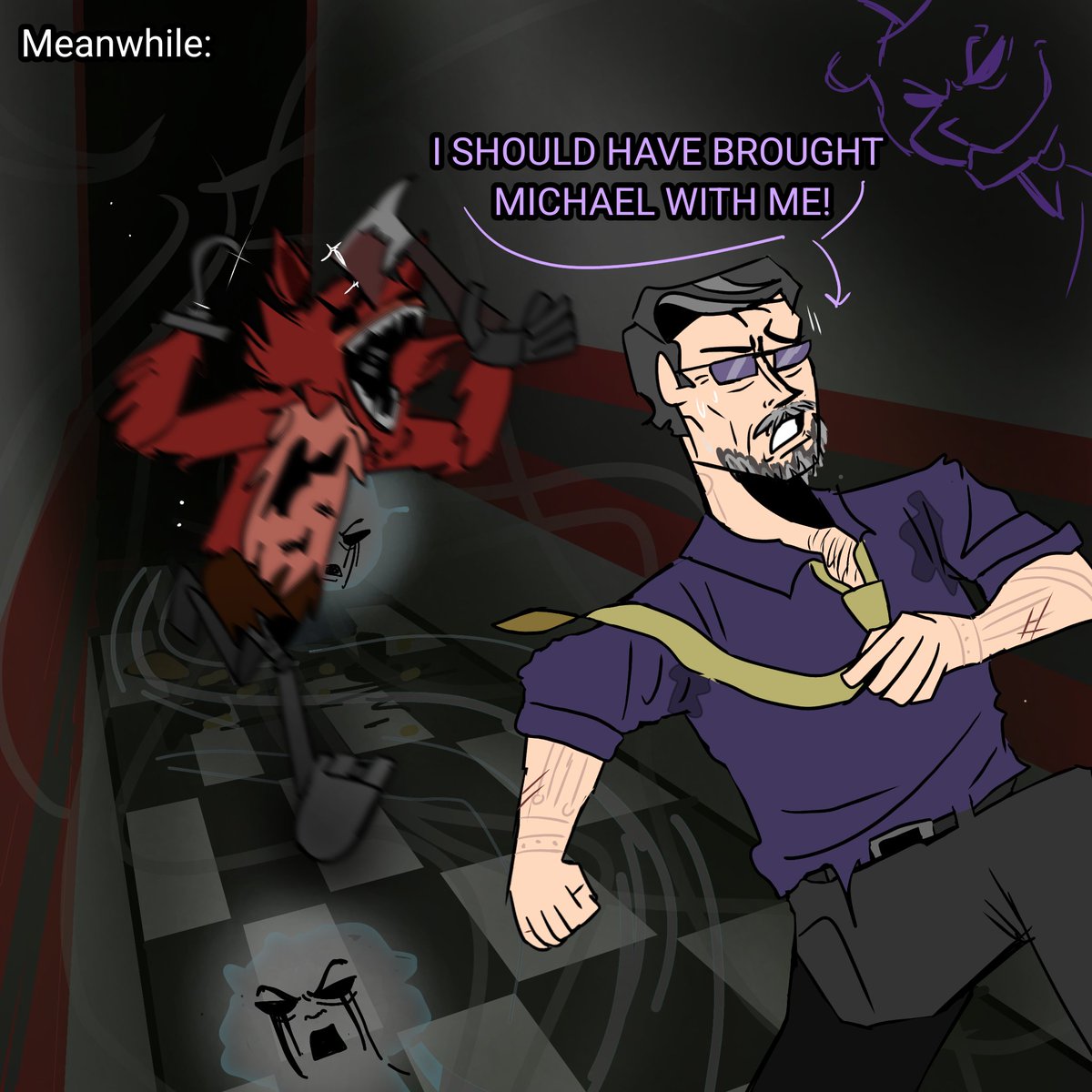 AndBdgm's tweet photo. I Like to think these two taking place at the same time
#fivenightsatfreddys #fnaf #williamafton #michaelafton https://t.co/Cmg9eKGrvh