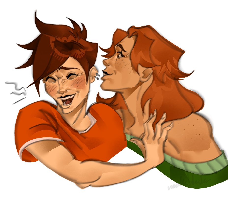 noodleddealer's tweet photo. One of my overwatch headcanons is that Tracer becomes very shy and starts giggling every time someone whispers in her ear https://t.co/hu6gQ97xH0