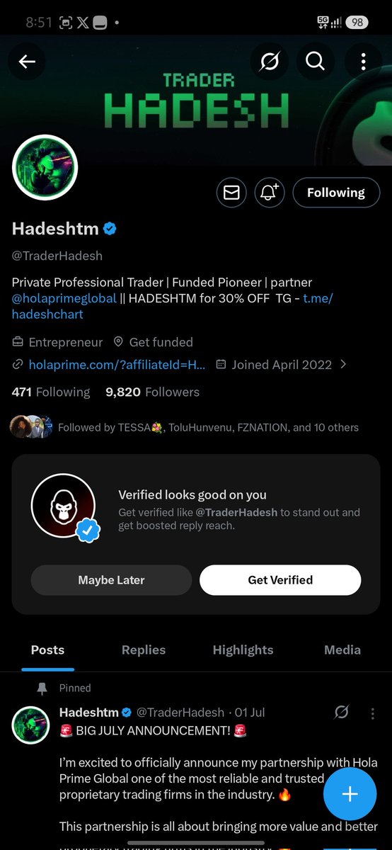 GodMadeTrader's tweet photo. @Techriztm @PsychedeliaAcad @FundedNext @TraderHadesh Done ✔️ https://t.co/7schbJfgAq
