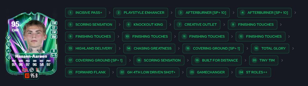 xBraedenFC_'s tweet photo. 🚨 LAB ALERT 🚨

BEST ST EVO ? 😮‍💨🧬

HANSEN-AARØEN 🇳🇴

95.8 META RATING 📈

97 PACE
96 SHOOTING
97 PASSING
96 DRIBBLING
97 PHYSICAL

INCISIVE+
FINESSE+
RAPID+
LOW DRIVEN+

-TECHNICAL
-TIKI TAKA
-FIRST TOUCH
-PRESS PROVEN
-QUICKSTEP
-PINGED 
-INVENTIVE
-GAMECHANGER

🔥 5★ SKILLS / 5★ WEAK FOOT 

       BEST BODY TYPE IN THE GAME? 😮‍💨🔥

🔔 FOLLOW FOR MORE AND CHECK PINNED 📌